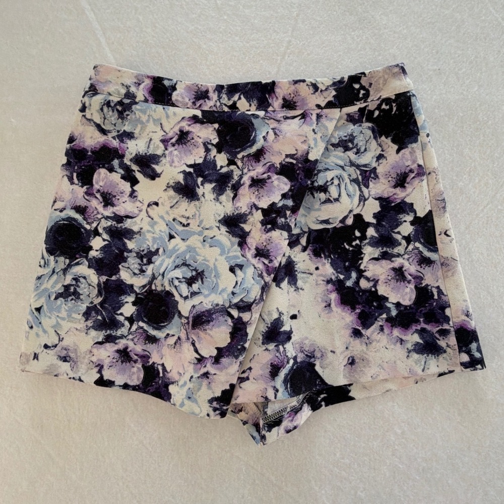 Miss Selfridge Floral Wrap Skort Purple Blue Rose Print High Waist Size US 4